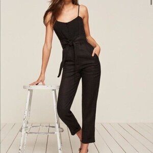 Reformation Sz 4 Fulton Black Linen Tapered Leg Jumpsuit